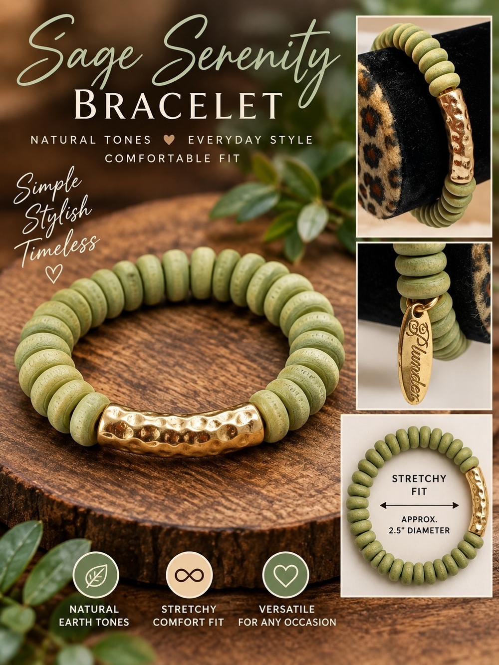 A121. Sage Serenity Bracelet Sage Green & Gold NWT